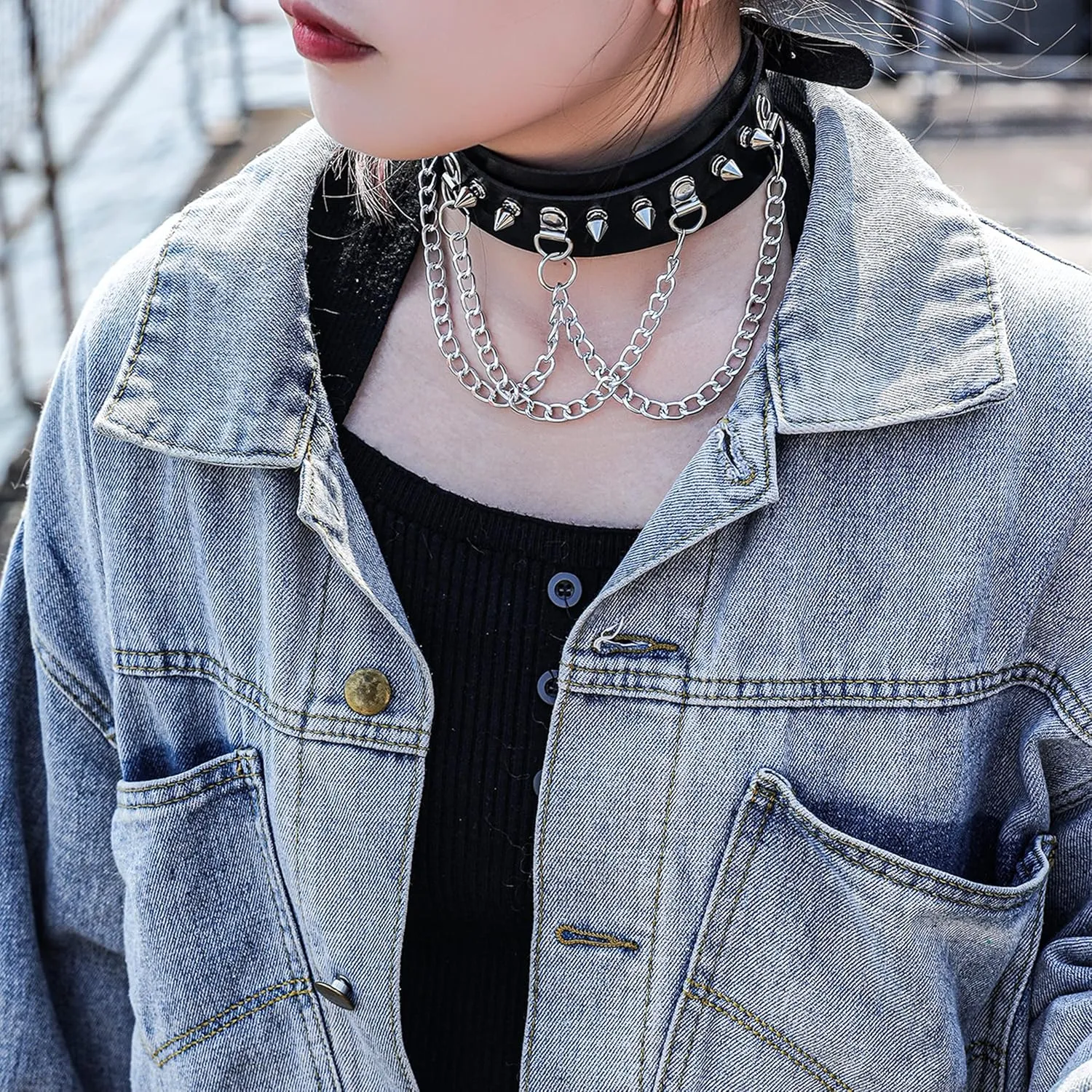 Manfnee Cool Punk Gothic Collar for Women and Men Black PU Leather Vingate Necklace Adjustable