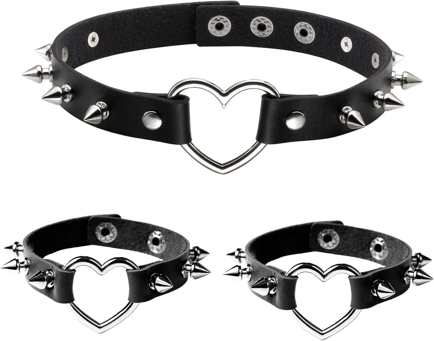 Manfnee Leather Studded Spike Bracelet Choker Punk Gothic Metal Rivet Cuff Bangle Black Wristband