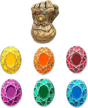 Marvel Comics Unisex Adult Avenger Infinity Gauntlet and 6 Infinity Stones Enamel Lapel Pin Set. Pin Colors: Multi Color. One Size.