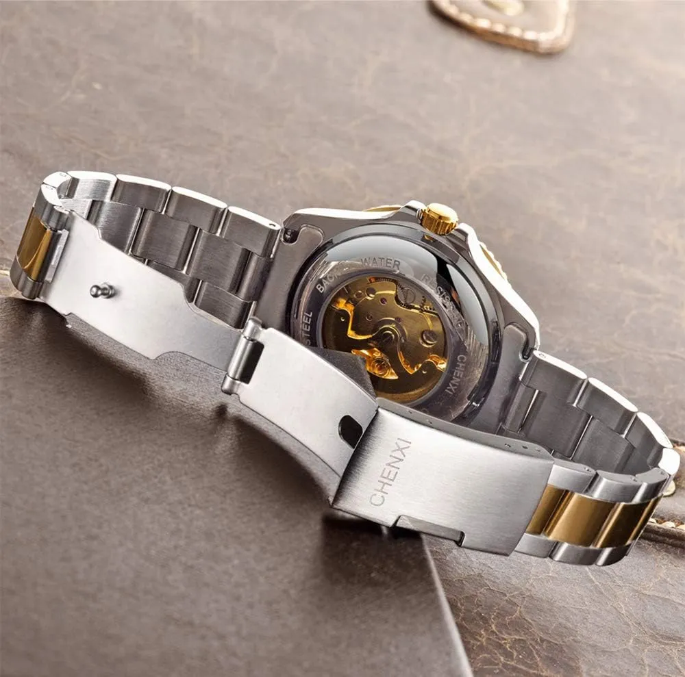 MASTOP Mens Watches Automatic Self-Winding Watch Luxury Stainless Steel Skeleton Waterproof Wrist Watches