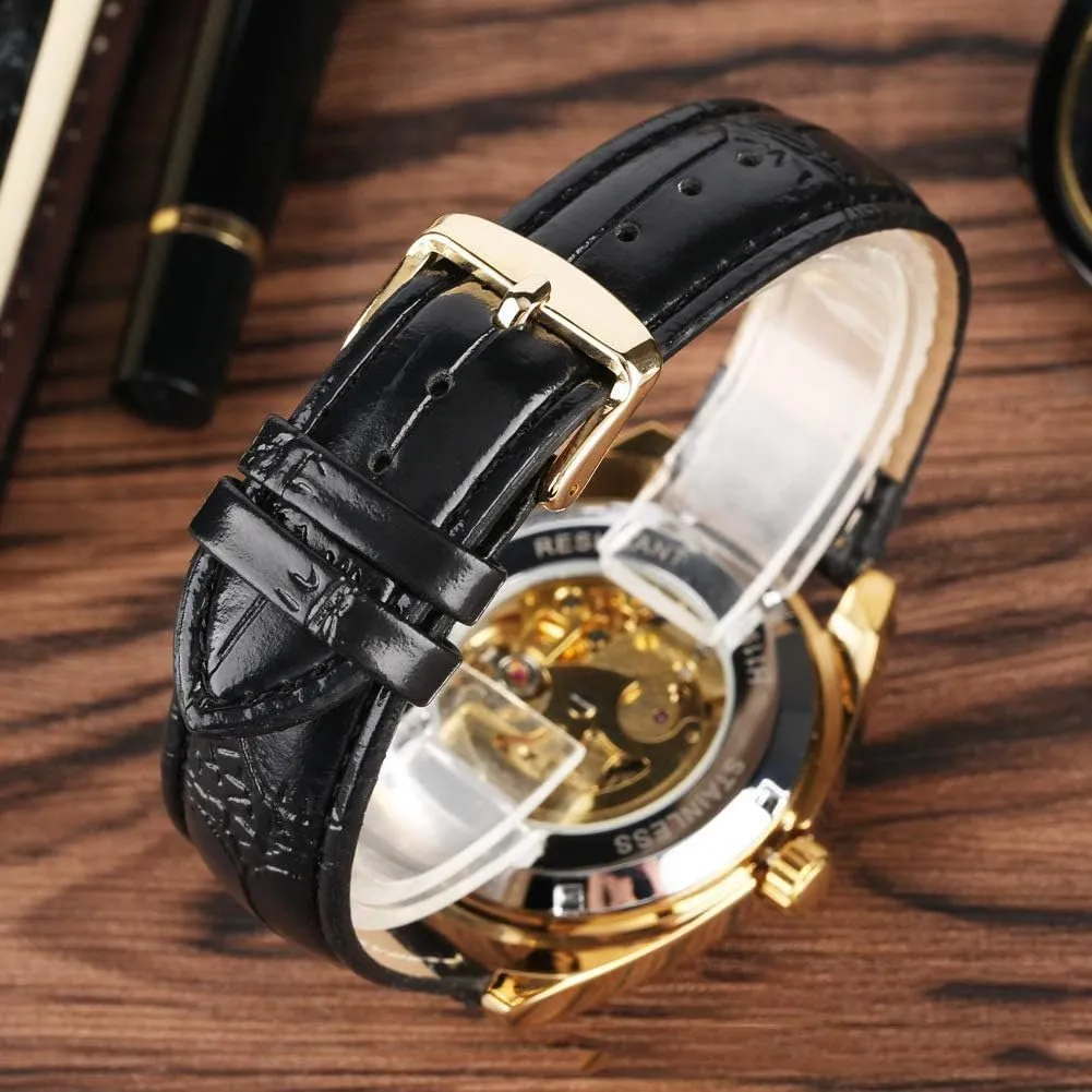 MASTOPMen Automatic Mechanical Watches Business Waterproof Calendar Mens Watches Top Brand Leather Wristwatches