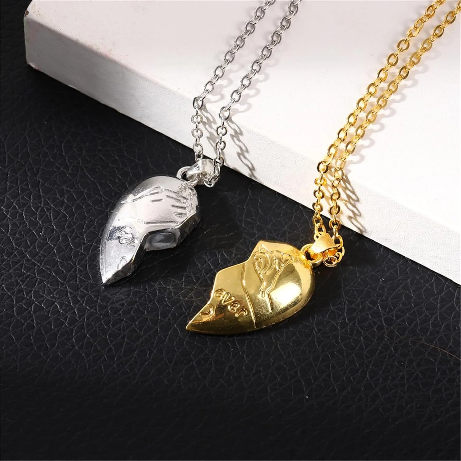 Matching Necklaces for Couples Personalized Stainless Steel Customized Love Heart Forever Pendant Necklaces Valentine's Day Jewelry for Best Friends Women Men