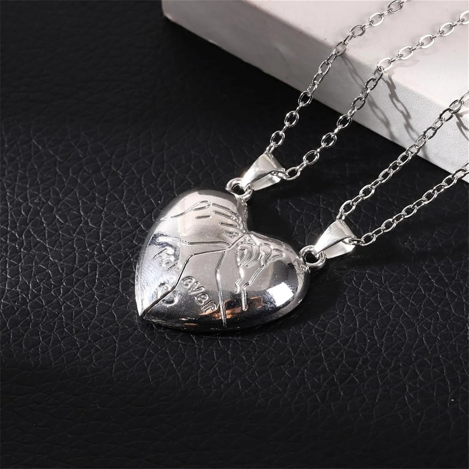 Matching Necklaces for Couples Personalized Stainless Steel Customized Love Heart Forever Pendant Necklaces Valentine's Day Jewelry for Best Friends Women Men
