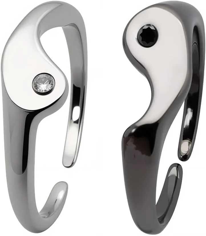 Matching Promise Rings for Couples 2Pcs Yin and Yang Ring Set Adjustable Creative Anniversary Wedding Gifts for Him Her Long Distance Graduation Gift Ideas Future Husband and Wife Gifts