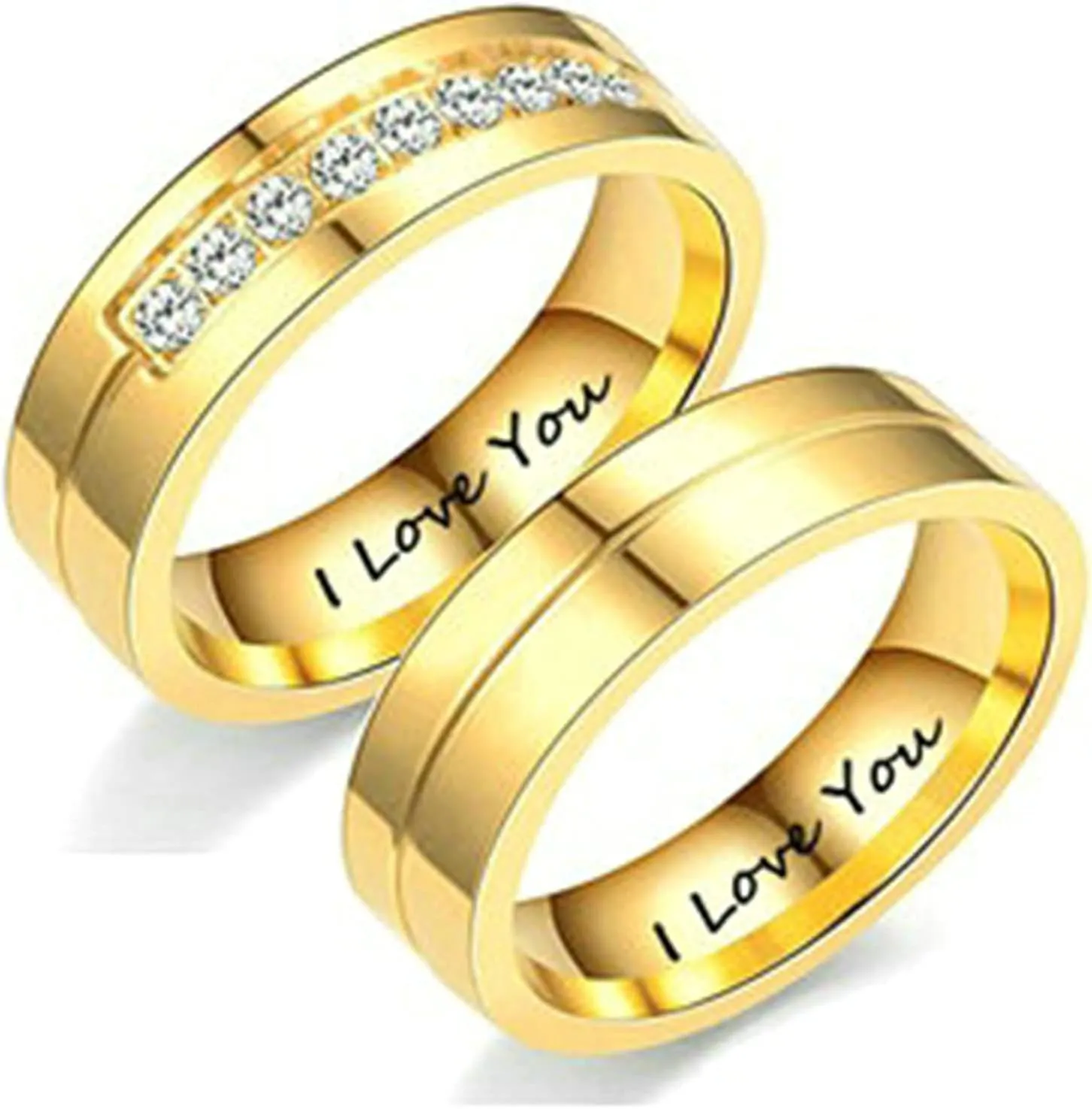 Matching Promise Rings for Couples, Cubic Zirconia I Love You Matching Rings Stainless Steel Wedding Rings Engagement Rings Gold