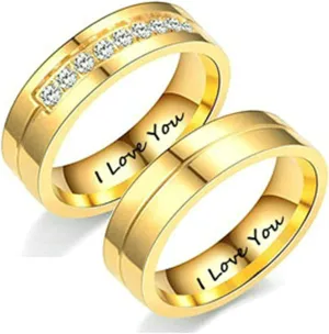 Matching Promise Rings for Couples, Cubic Zirconia I Love You Matching Rings Stainless Steel Wedding Rings Engagement Rings Gold