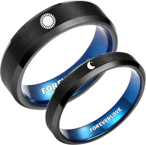 Matching Rings for Couples Personalized Tungsten Rings Sun and Moon Rings Promise Couple Ring Customized Engagement Wedding Ring Band Sets for Him and Her Comfort Fit
