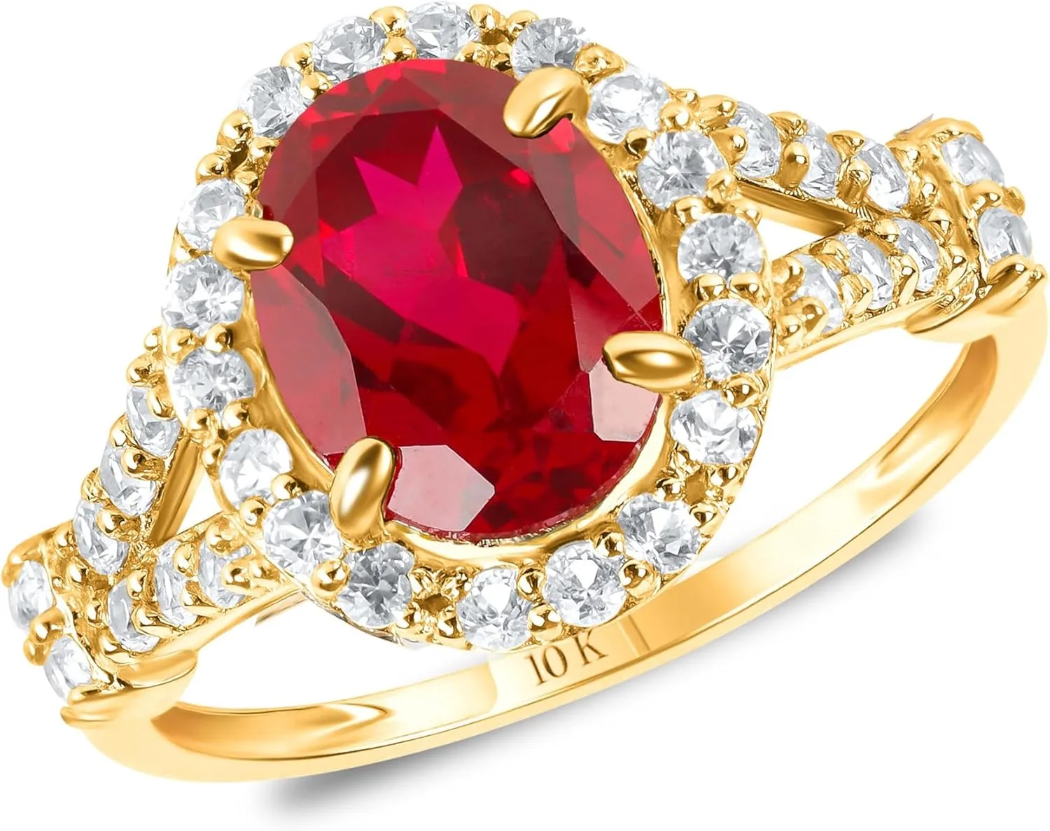 MAX   STONE Solid 10K Gold Oval Cut Gemstone Rings for Women | Anti Tarnishing Halo Birthstone Rings | Real 10kt Gold Statement Cocktail Ring in Sizes 6 to 8 with Gift Box