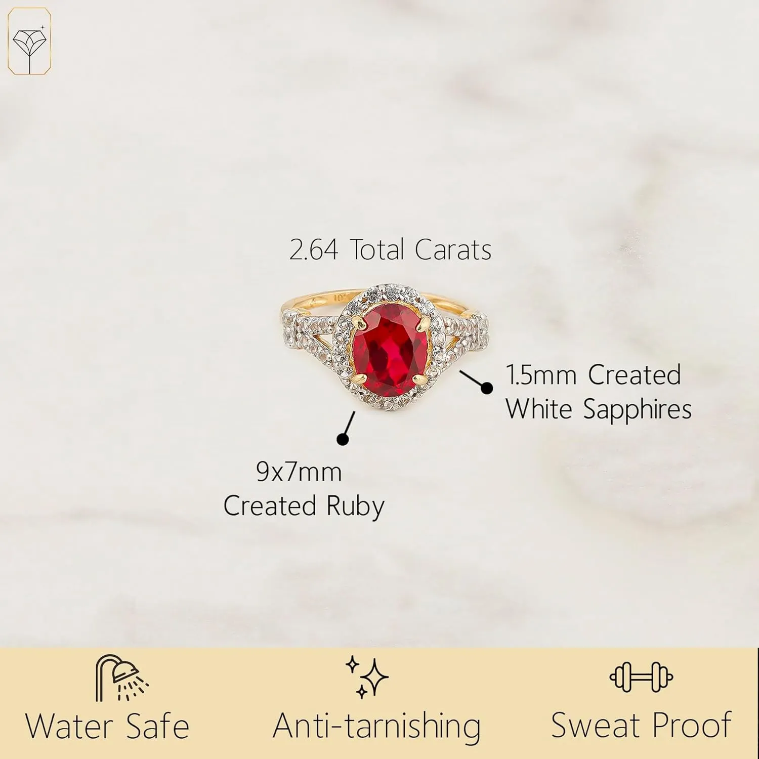 MAX   STONE Solid 10K Gold Oval Cut Gemstone Rings for Women | Anti Tarnishing Halo Birthstone Rings | Real 10kt Gold Statement Cocktail Ring in Sizes 6 to 8 with Gift Box