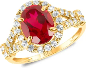 MAX   STONE Solid 10K Gold Oval Cut Gemstone Rings for Women | Anti Tarnishing Halo Birthstone Rings | Real 10kt Gold Statement Cocktail Ring in Sizes 6 to 8 with Gift Box