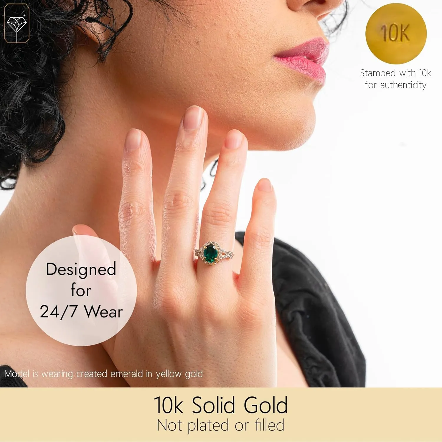 MAX   STONE Solid 10K Gold Oval Cut Gemstone Rings for Women | Anti Tarnishing Halo Birthstone Rings | Real 10kt Gold Statement Cocktail Ring in Sizes 6 to 8 with Gift Box