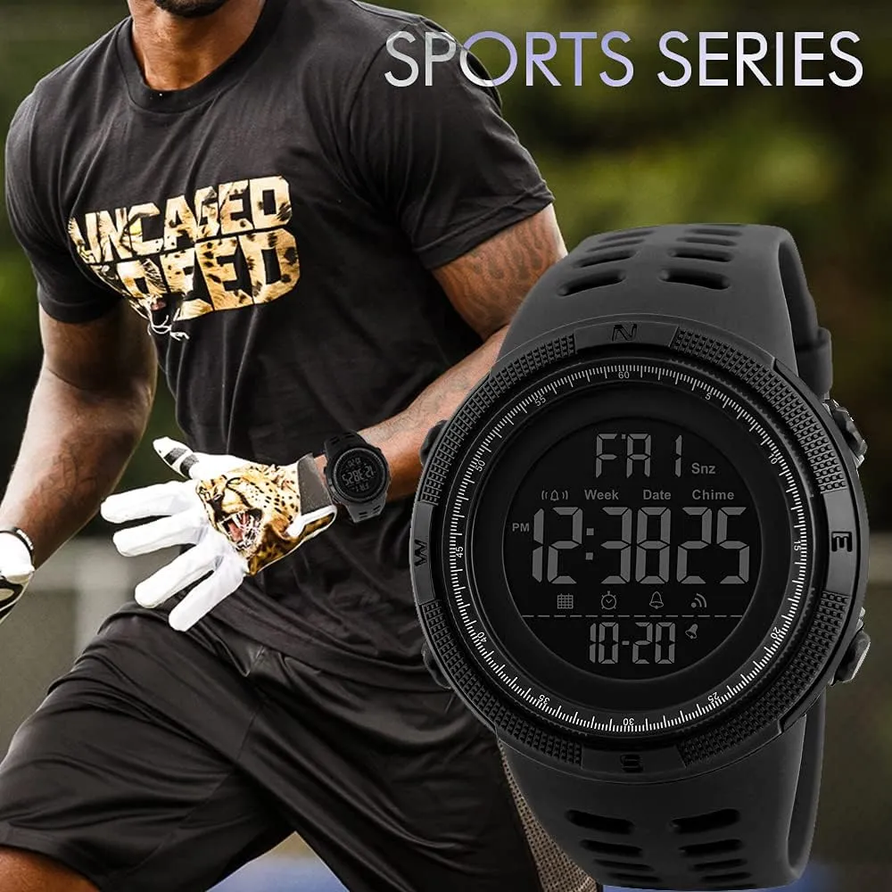 Men Digital Sports Watch, Dual Time Display LED Military Wrist Watch, Shockproof Large Dial Men Wristwatches Outdoor Waterproof Alarm Watches