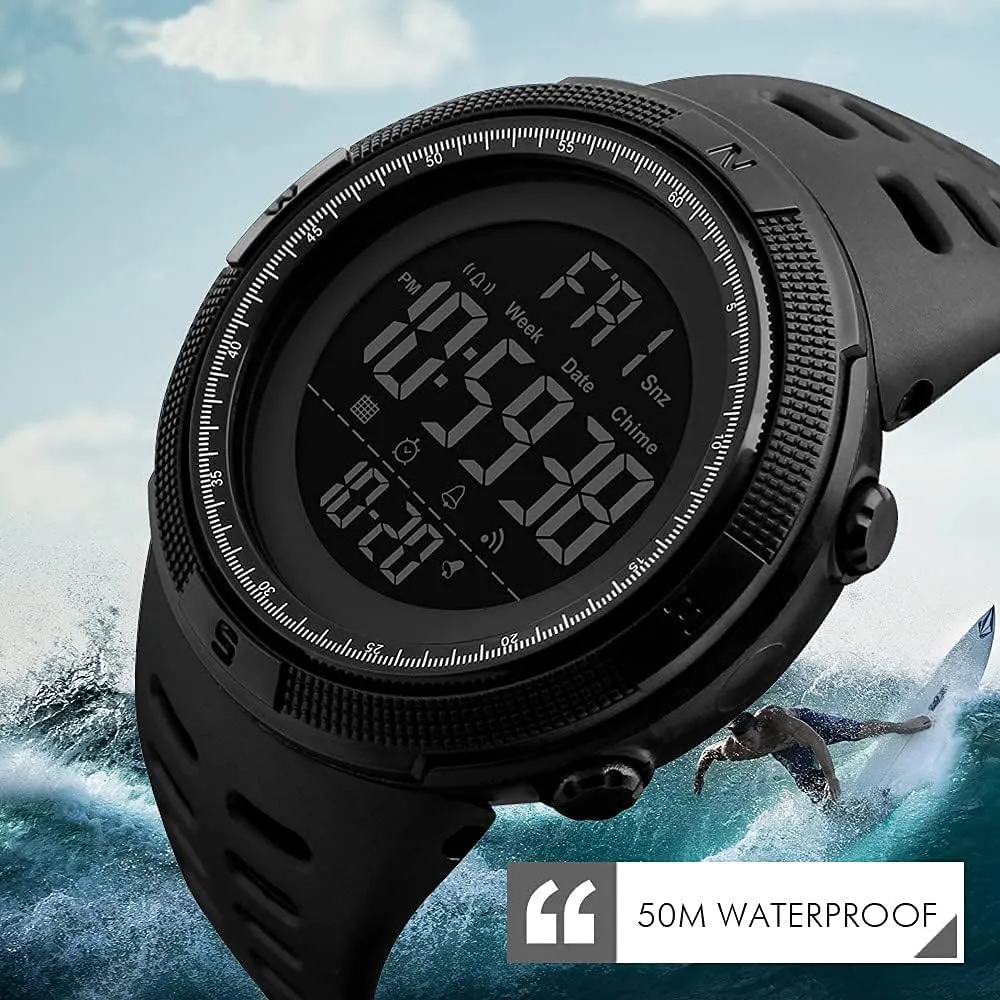 Men Digital Sports Watch, Dual Time Display LED Military Wrist Watch, Shockproof Large Dial Men Wristwatches Outdoor Waterproof Alarm Watches