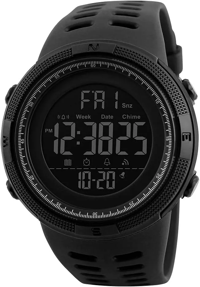 Men Digital Sports Watch, Dual Time Display LED Military Wrist Watch, Shockproof Large Dial Men Wristwatches Outdoor Waterproof Alarm Watches