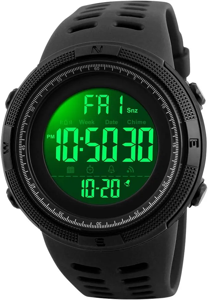 Men Digital Sports Watch, Dual Time Display LED Military Wrist Watch, Shockproof Large Dial Men Wristwatches Outdoor Waterproof Alarm Watches