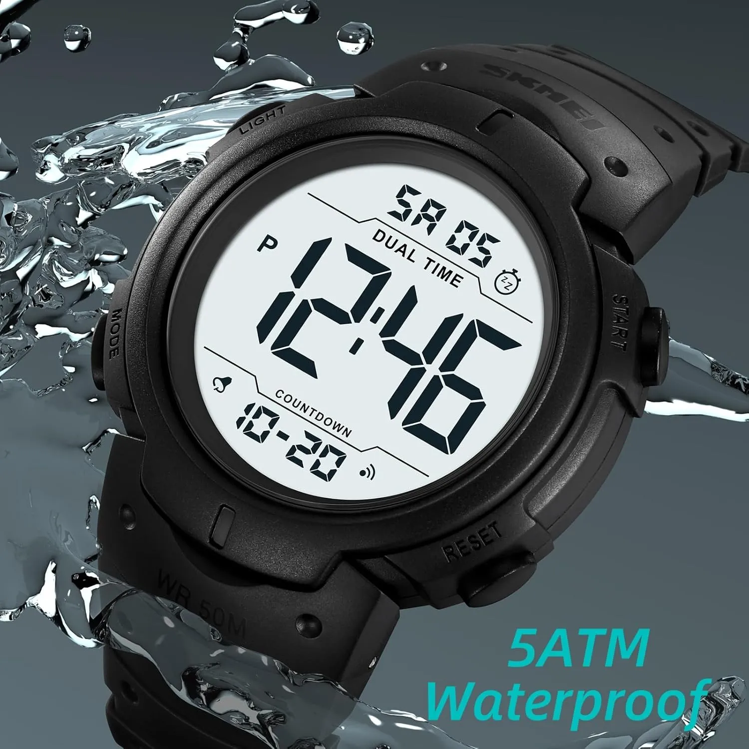 Mens Digital Watch Large Display Easy to Read Time Sports Watches Multifunction Stopwatch Timer Alarm Dual Time Date LED Light Wrist Watches for Men Women