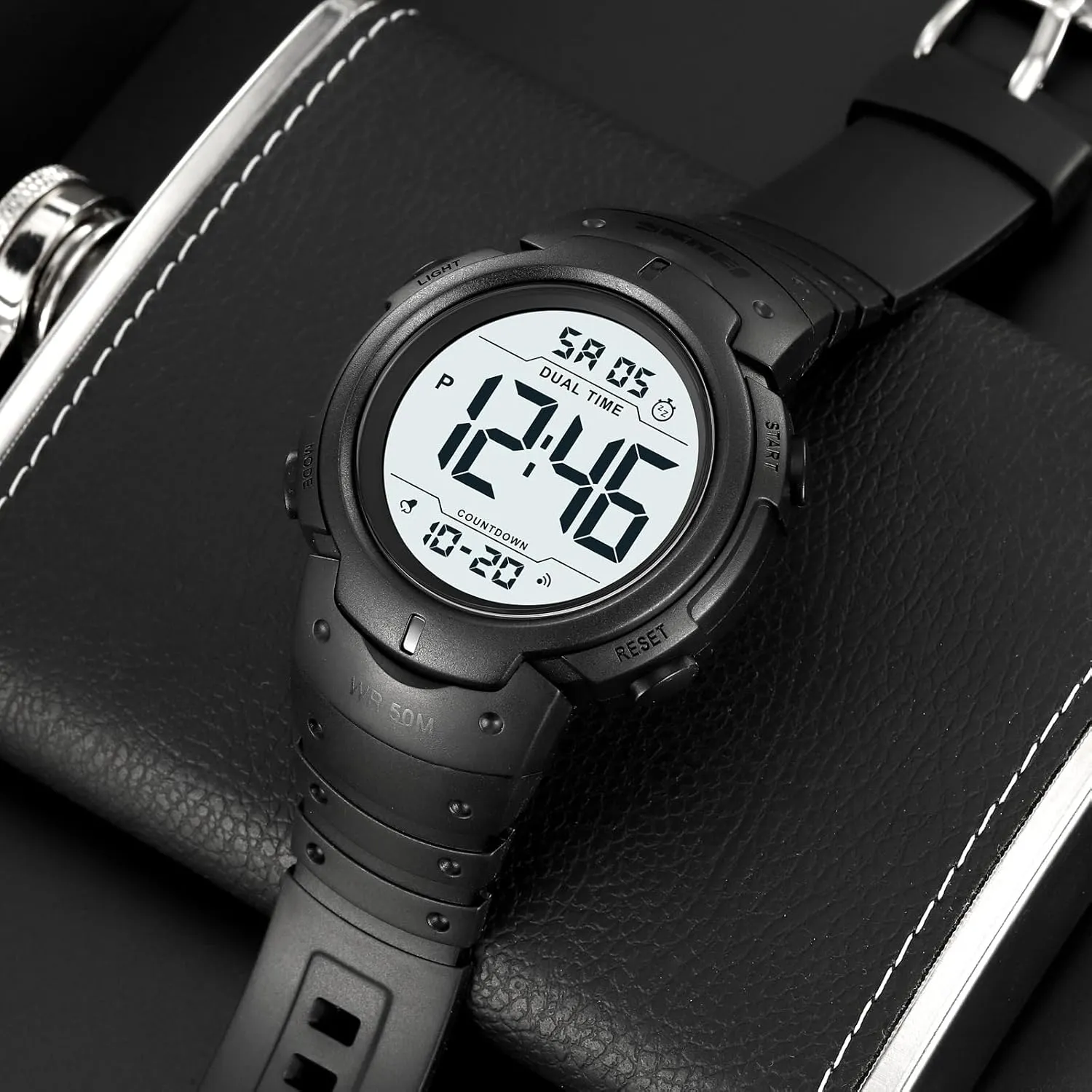 Mens Digital Watch Large Display Easy to Read Time Sports Watches Multifunction Stopwatch Timer Alarm Dual Time Date LED Light Wrist Watches for Men Women