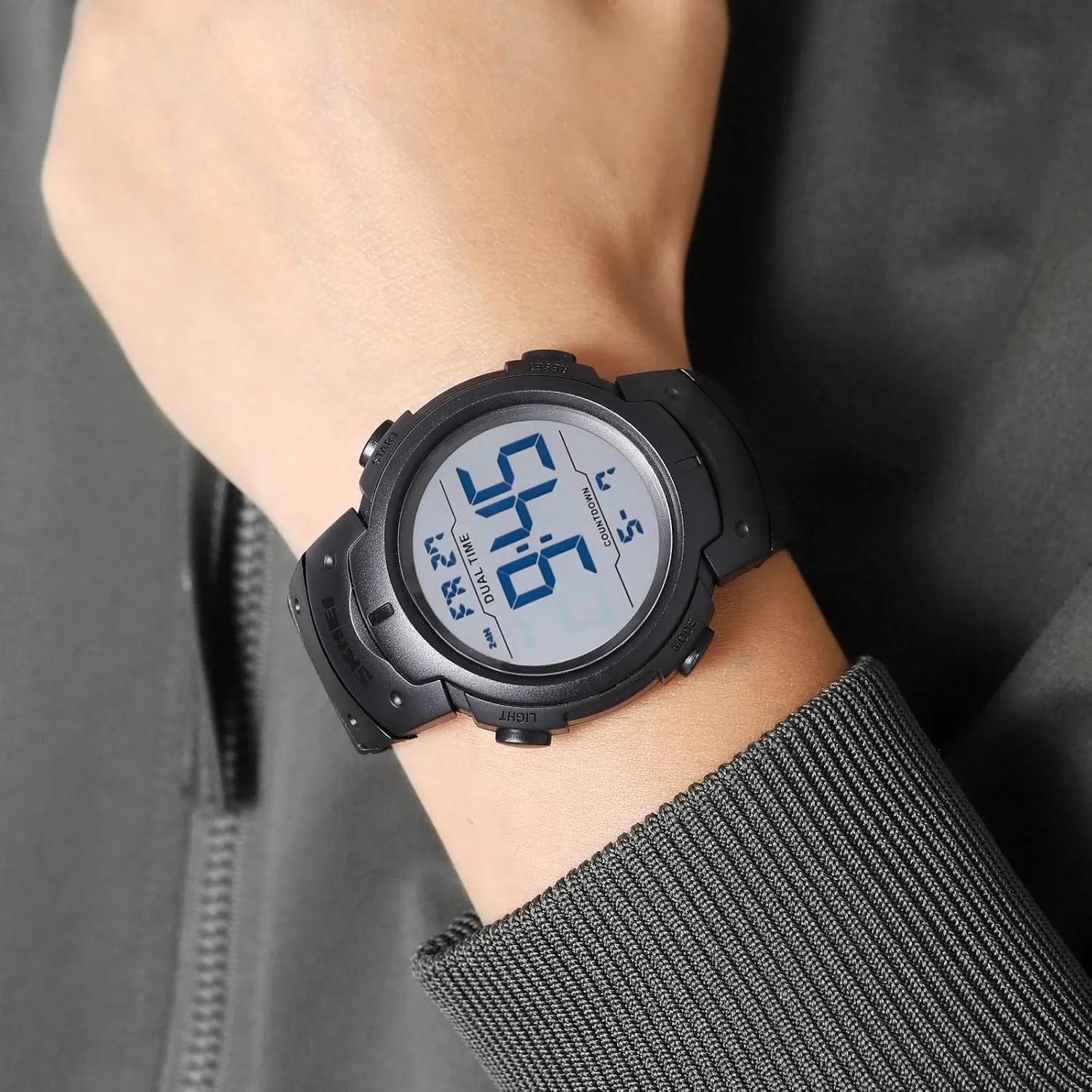 Mens Digital Watch Large Display Easy to Read Time Sports Watches Multifunction Stopwatch Timer Alarm Dual Time Date LED Light Wrist Watches for Men Women