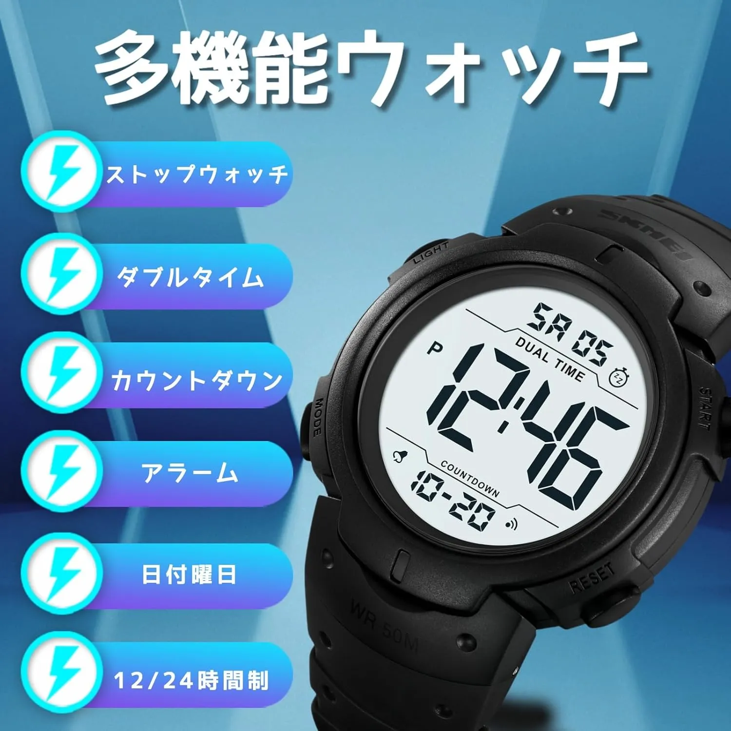 Mens Digital Watch Large Display Easy to Read Time Sports Watches Multifunction Stopwatch Timer Alarm Dual Time Date LED Light Wrist Watches for Men Women