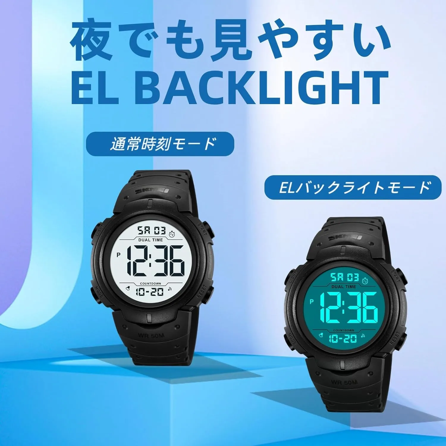 Mens Digital Watch Large Display Easy to Read Time Sports Watches Multifunction Stopwatch Timer Alarm Dual Time Date LED Light Wrist Watches for Men Women