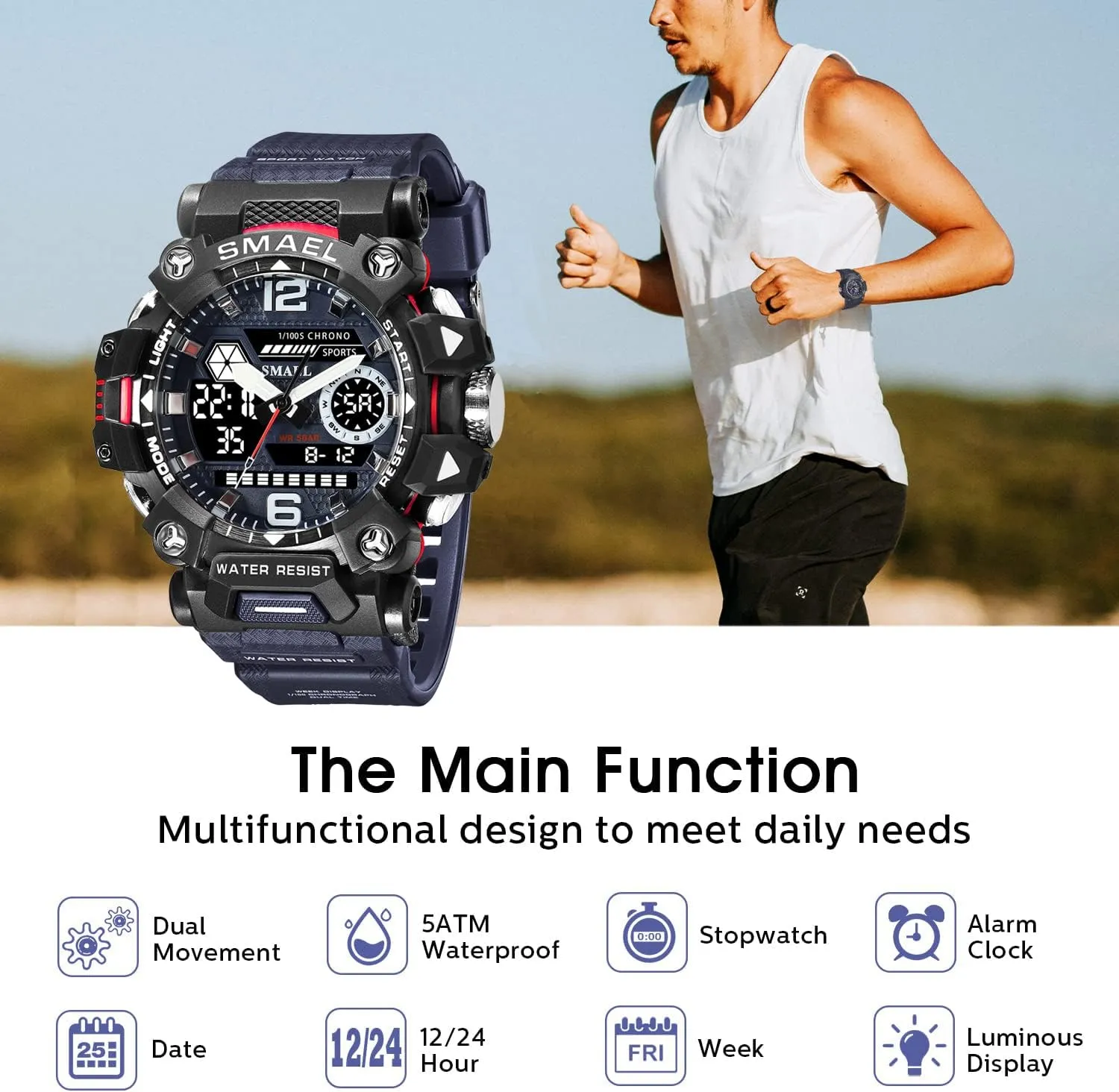 Men's Military Watch Outdoor LED Digital Watch Waterproof Tactical Army Wrist Sports Watches for Men 8072