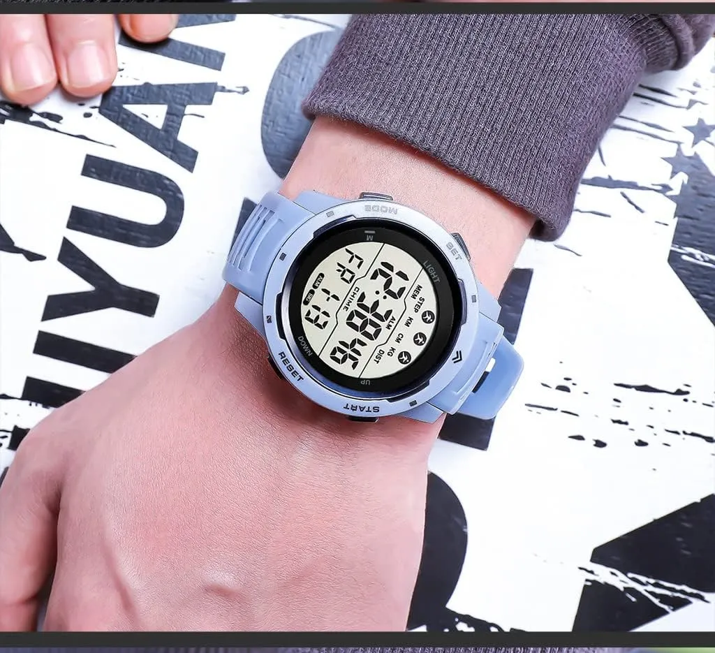 Men's Outdoor Sports Watch Large Dial Easy-to-Read Digital Watch Multi-Functions LED Alarm Stopwatch Waterproof Wrist Watch for Men Black