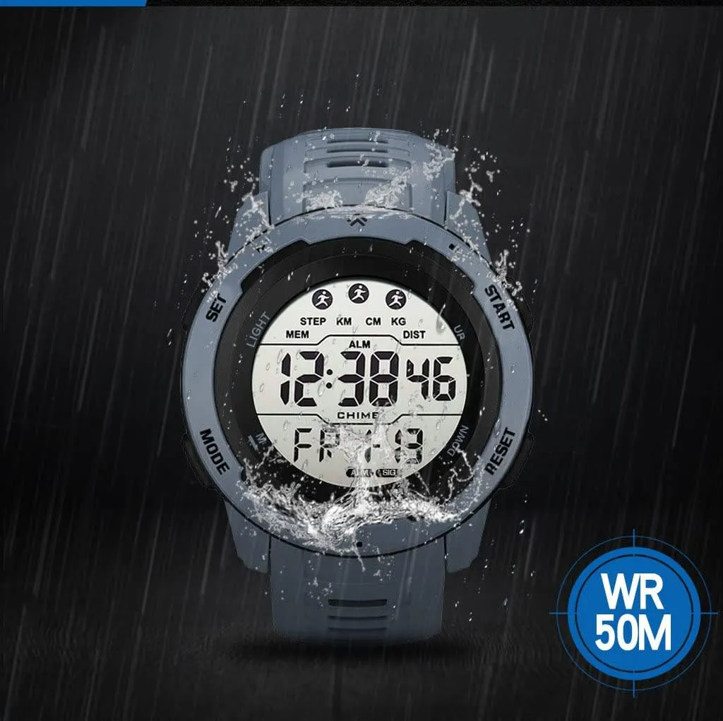 Men's Outdoor Sports Watch Large Dial Easy-to-Read Digital Watch Multi-Functions LED Alarm Stopwatch Waterproof Wrist Watch for Men Black