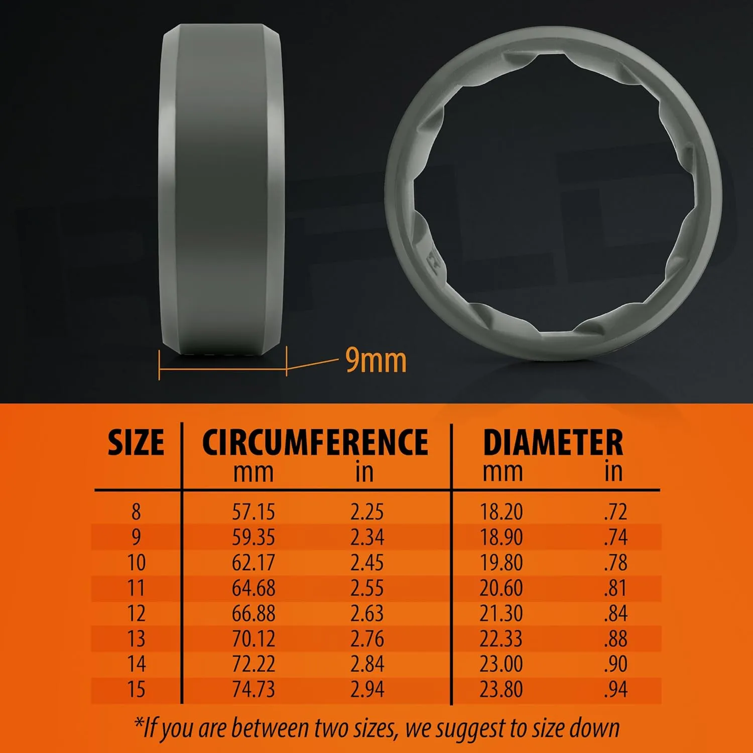 Men's Tactical Silicone Rings, 9mm Wide 2.5mm Thick Rubber Wedding Bands for Him, Breathable Working Man's Performance Ring