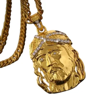 Men/Women Hip Hop Trend Gold Color Big Jesus Pendant Necklace Religious Necklace Jewelry VHM7311
