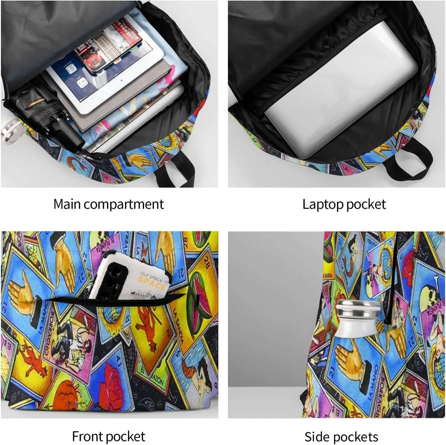 Mexican Loteria Cards Unisex Backpacks 15in Laptop Backpack Multipurpose Double Shoulder Bag For Men Women Gifts