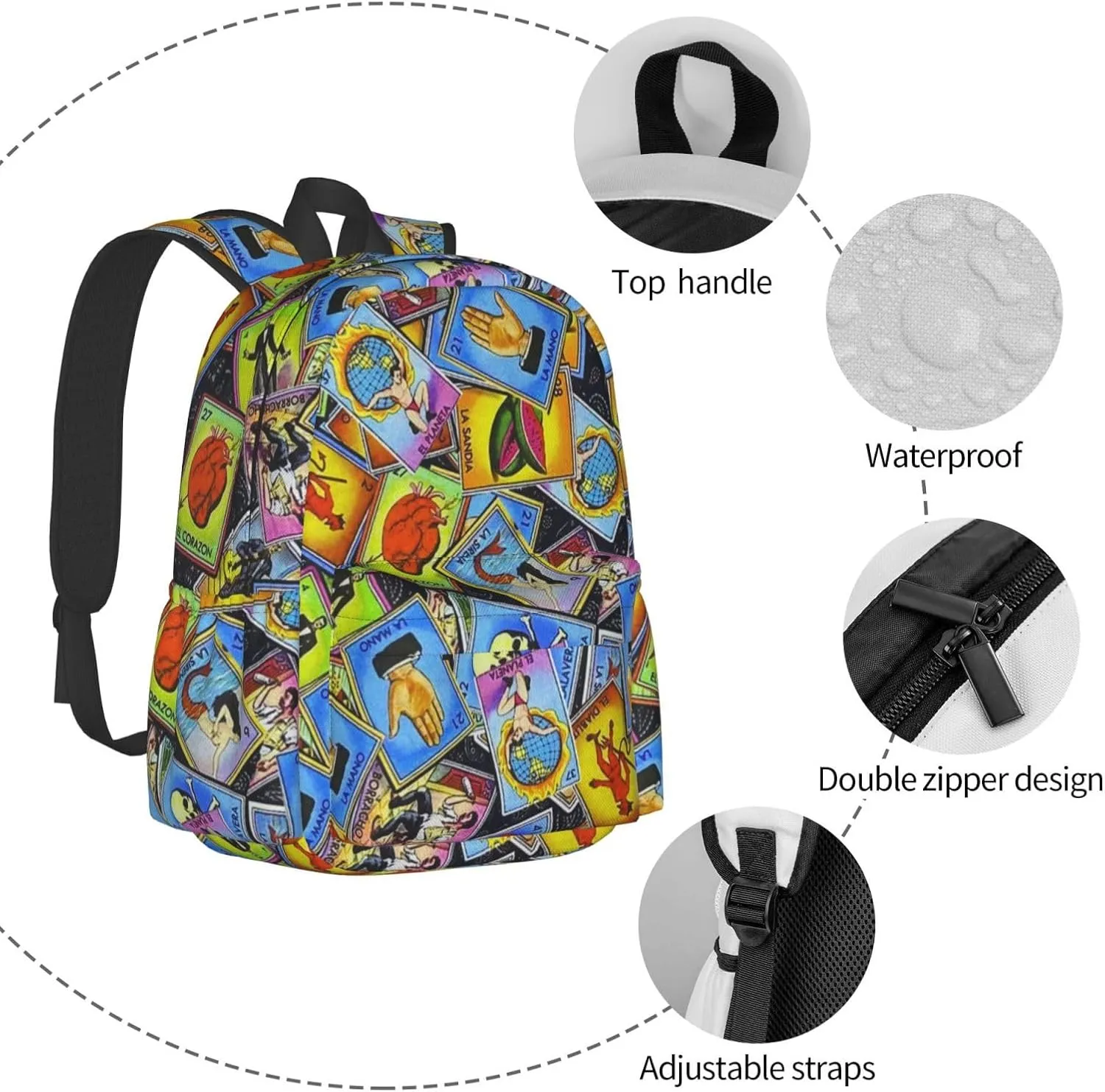 Mexican Loteria Cards Unisex Backpacks 15in Laptop Backpack Multipurpose Double Shoulder Bag For Men Women Gifts