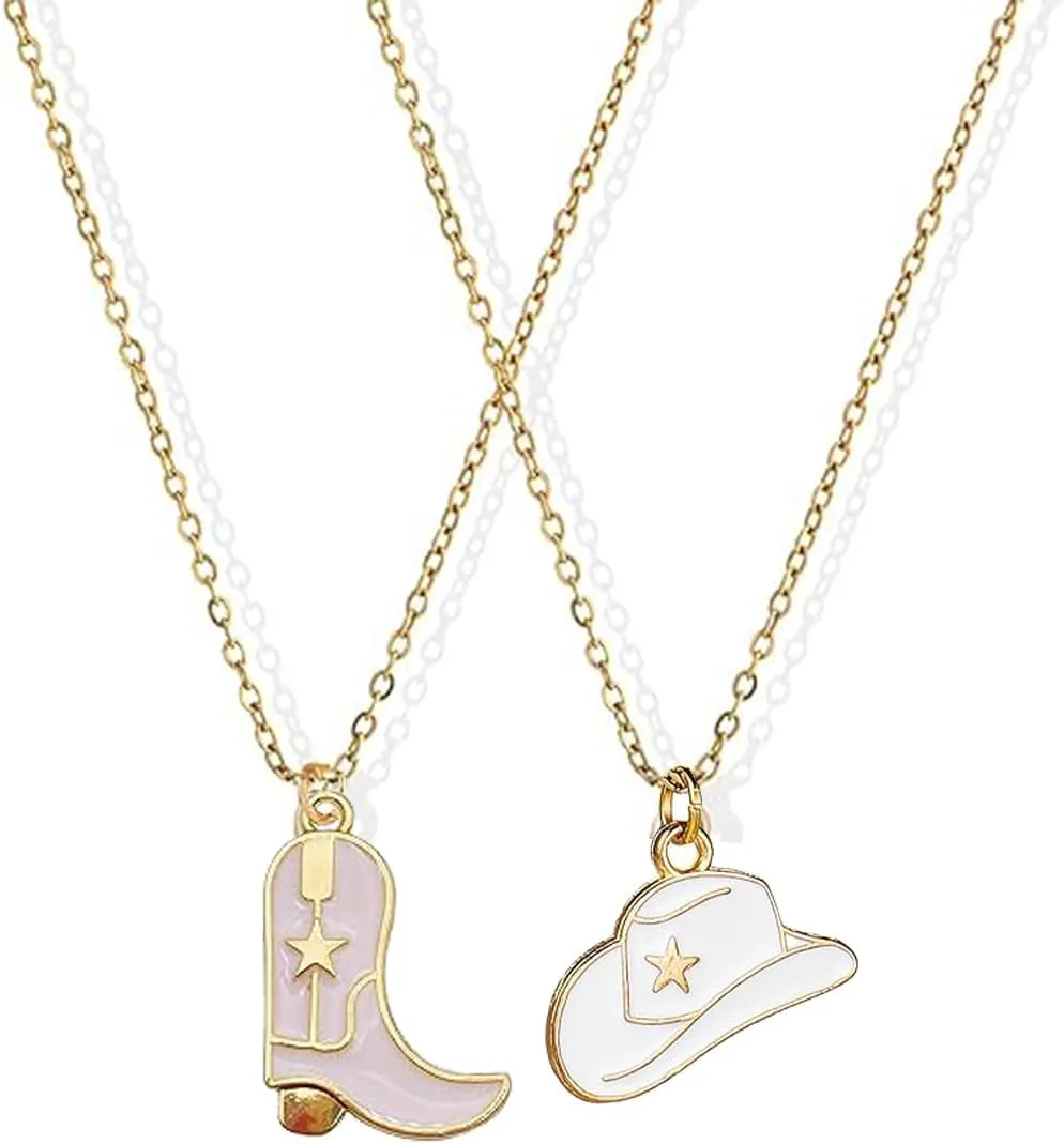 MIFYNN Cowboy Boot Necklace for Women Cowgirl Boot Hat Necklaces 14K Gold Layered Hat Boot Pendant Necklaces Western Country Jewelry Gifts