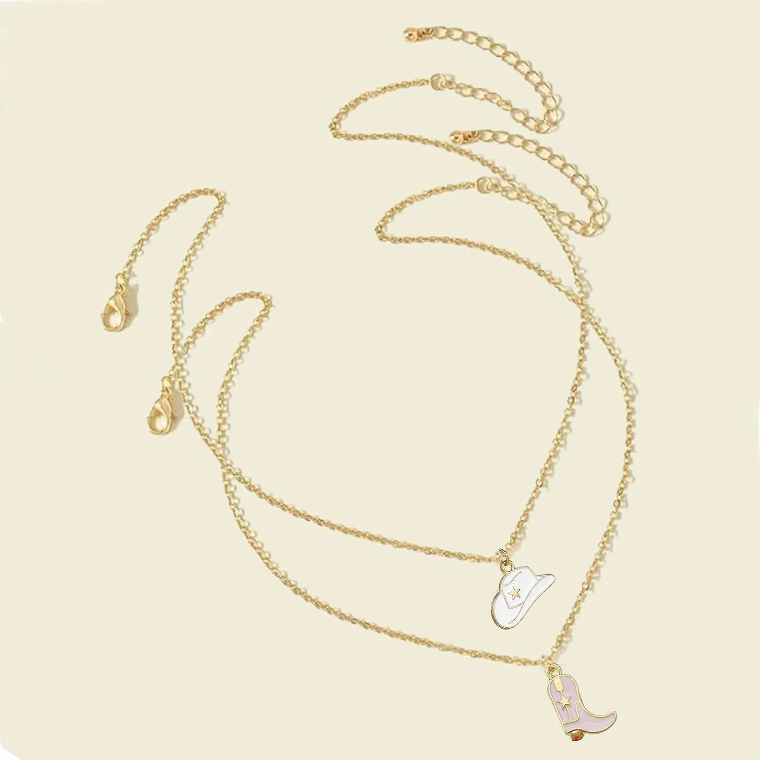MIFYNN Cowboy Boot Necklace for Women Cowgirl Boot Hat Necklaces 14K Gold Layered Hat Boot Pendant Necklaces Western Country Jewelry Gifts