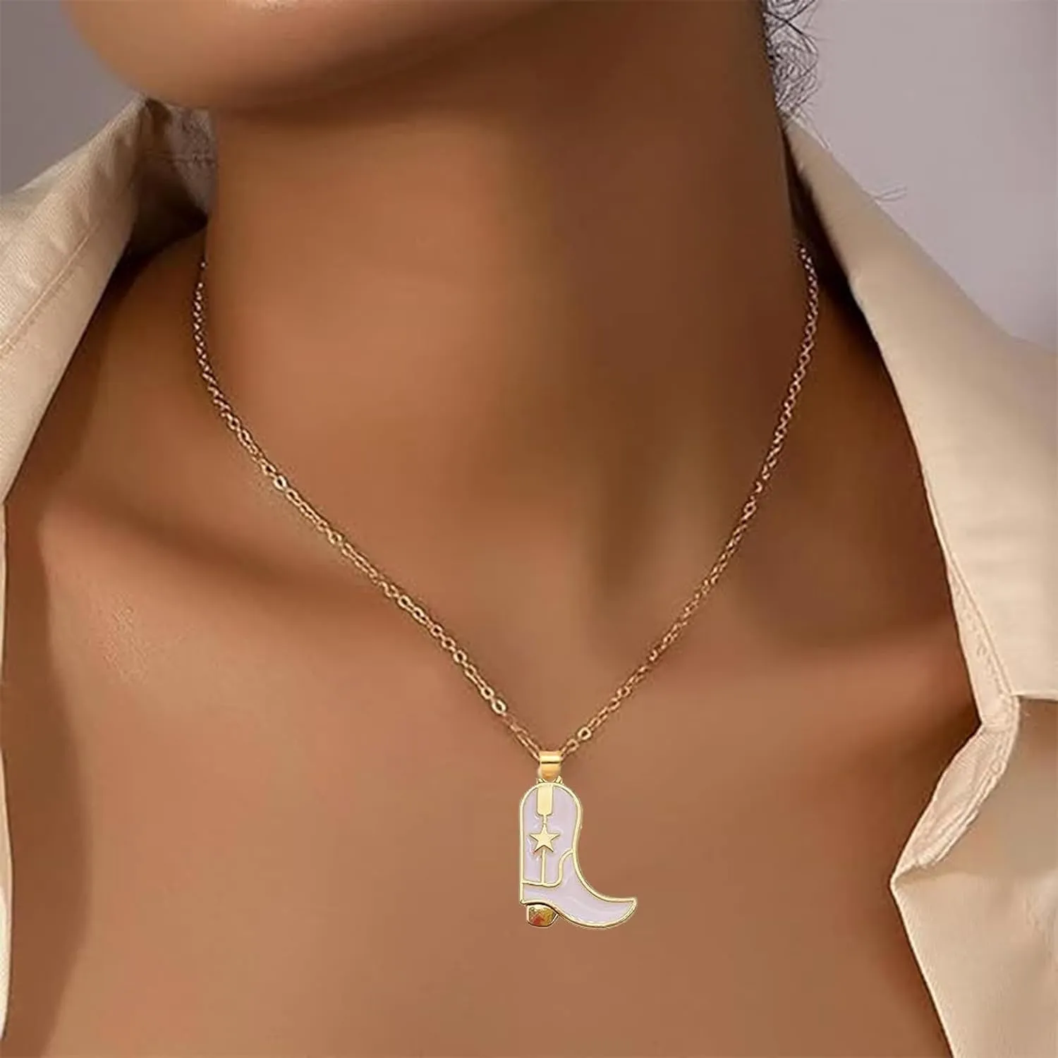 MIFYNN Cowboy Boot Necklace for Women Cowgirl Boot Hat Necklaces 14K Gold Layered Hat Boot Pendant Necklaces Western Country Jewelry Gifts