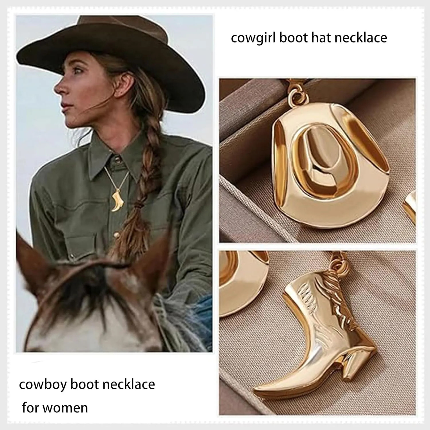 MIFYNN Cowboy Boot Necklace for Women Cowgirl Boot Hat Necklaces 14K Gold Layered Hat Boot Pendant Necklaces Western Country Jewelry Gifts