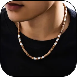 MIFYNN Surfer Necklace for Men Beaded Choker Necklace Puka Shell Necklaces Brown Coconut Wood Beads Necklaces Beach Surfer Jewelry Gift