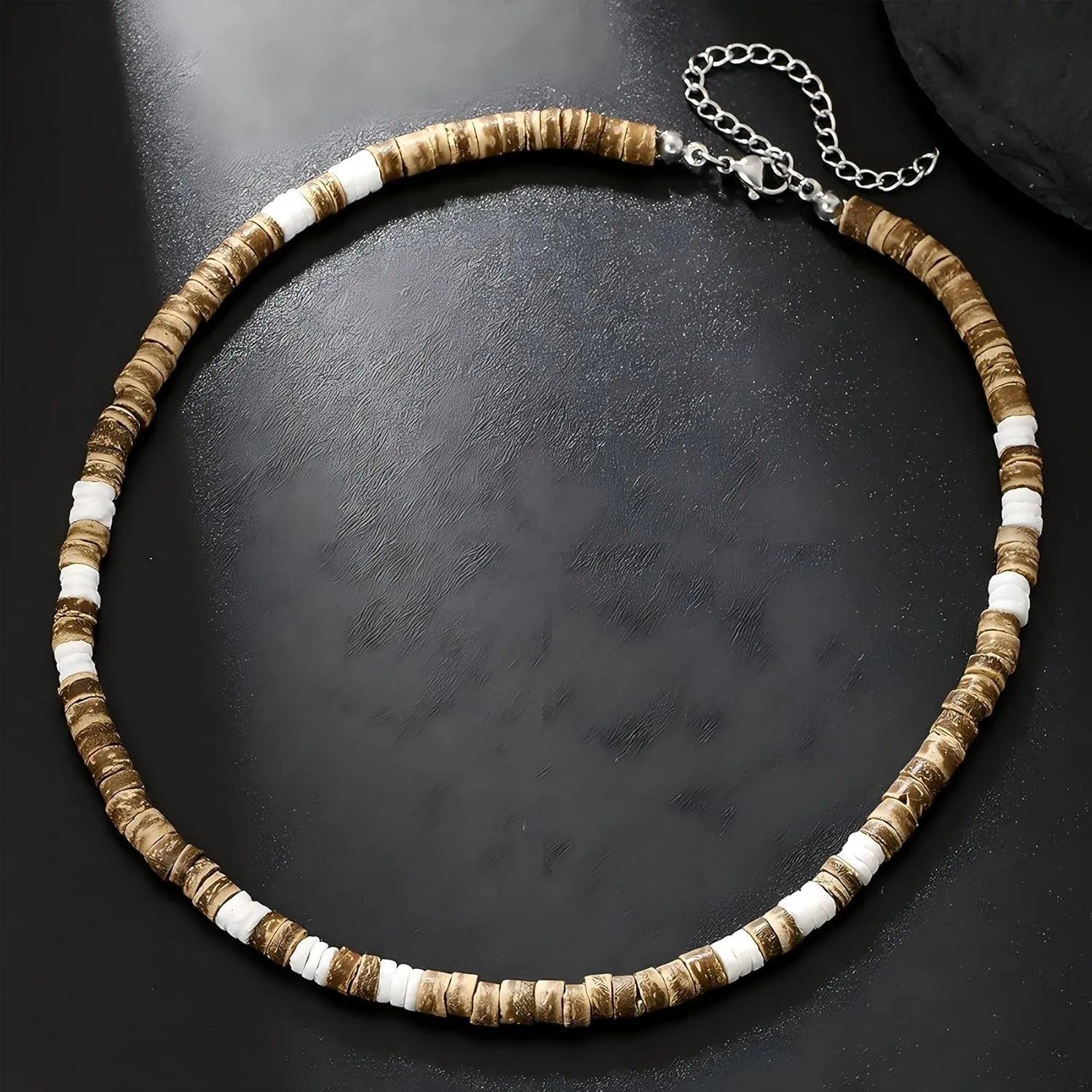 MIFYNN Surfer Necklace for Men Beaded Choker Necklace Puka Shell Necklaces Brown Coconut Wood Beads Necklaces Beach Surfer Jewelry Gift