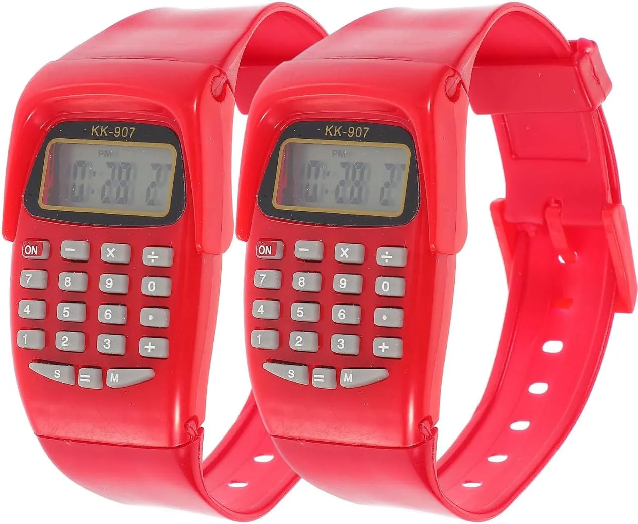 Mikikit Digital Calculator Watch for Men & Women, 2 Pcs Geometric Multifunction Calculating Wrist Watch, Red