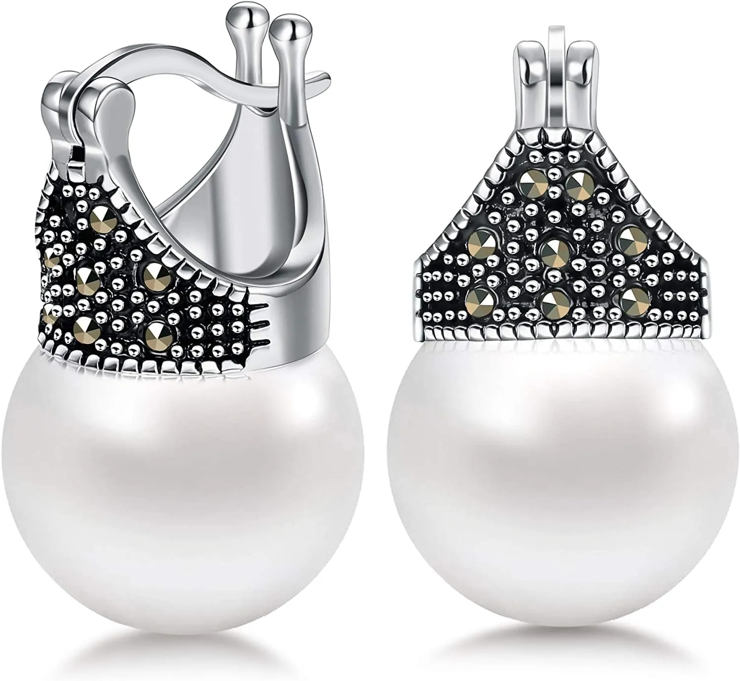 Milacolato Pearl Earrings 18K White Gold Plated 925 Sterling Silver Pearl Earrings Simulated/Glass Pearl Drop Earrings Pearl Dangle Stud Earrings Valentine's Day Mother's Day Love Jewelry Gifts for Women