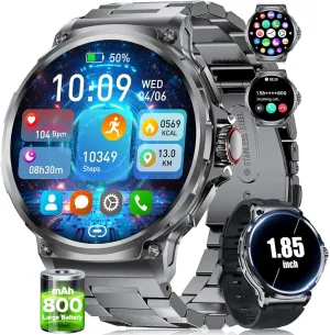 Military Smart Watch for Men,1.85" HD/800mAh Battery Smart Watches for Android iOS (Bluetooth Call Answer/Calls) Fitness Tracker with Heart Rate/Sleep Tracking/Blood Oxygen Black