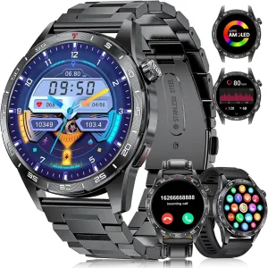 Military Smart Watches for Men(Answer/Make Calls), 1.43" HD AMOLED Fitness Tracker with 110  Sport Modes, 24/7 Heart Rate Sleep Monitor Smartwatch, IP68 Waterproof Smart Watch for Android iOS
