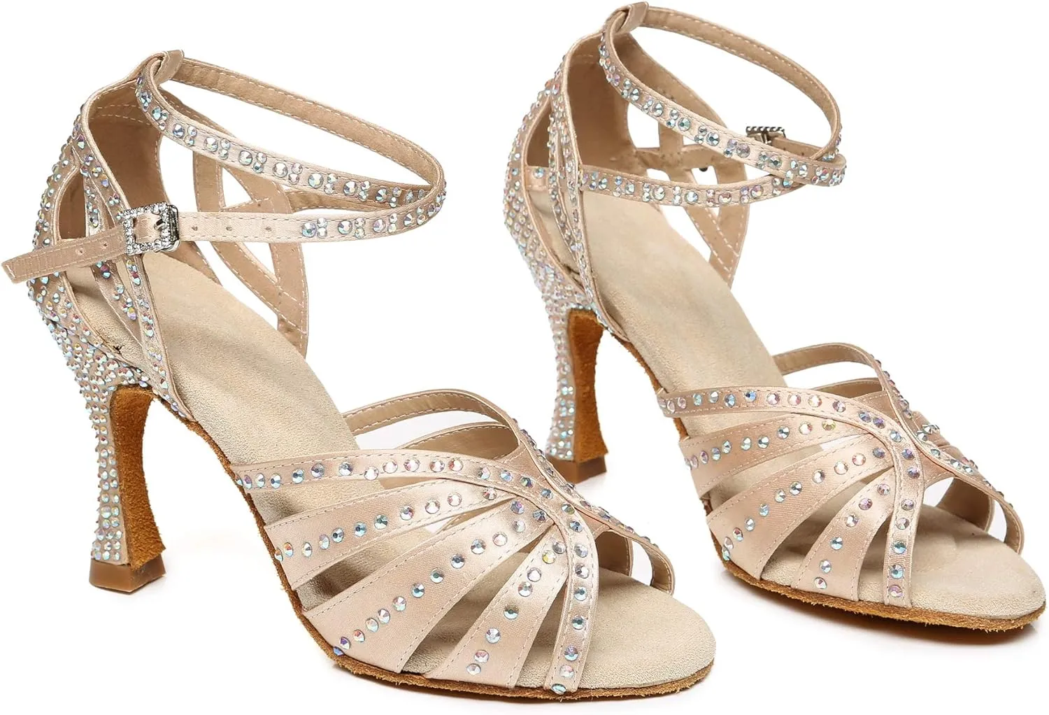 Minishion Women's Salsa Shoes Ankle Strap Beaded Dance Shoes L440