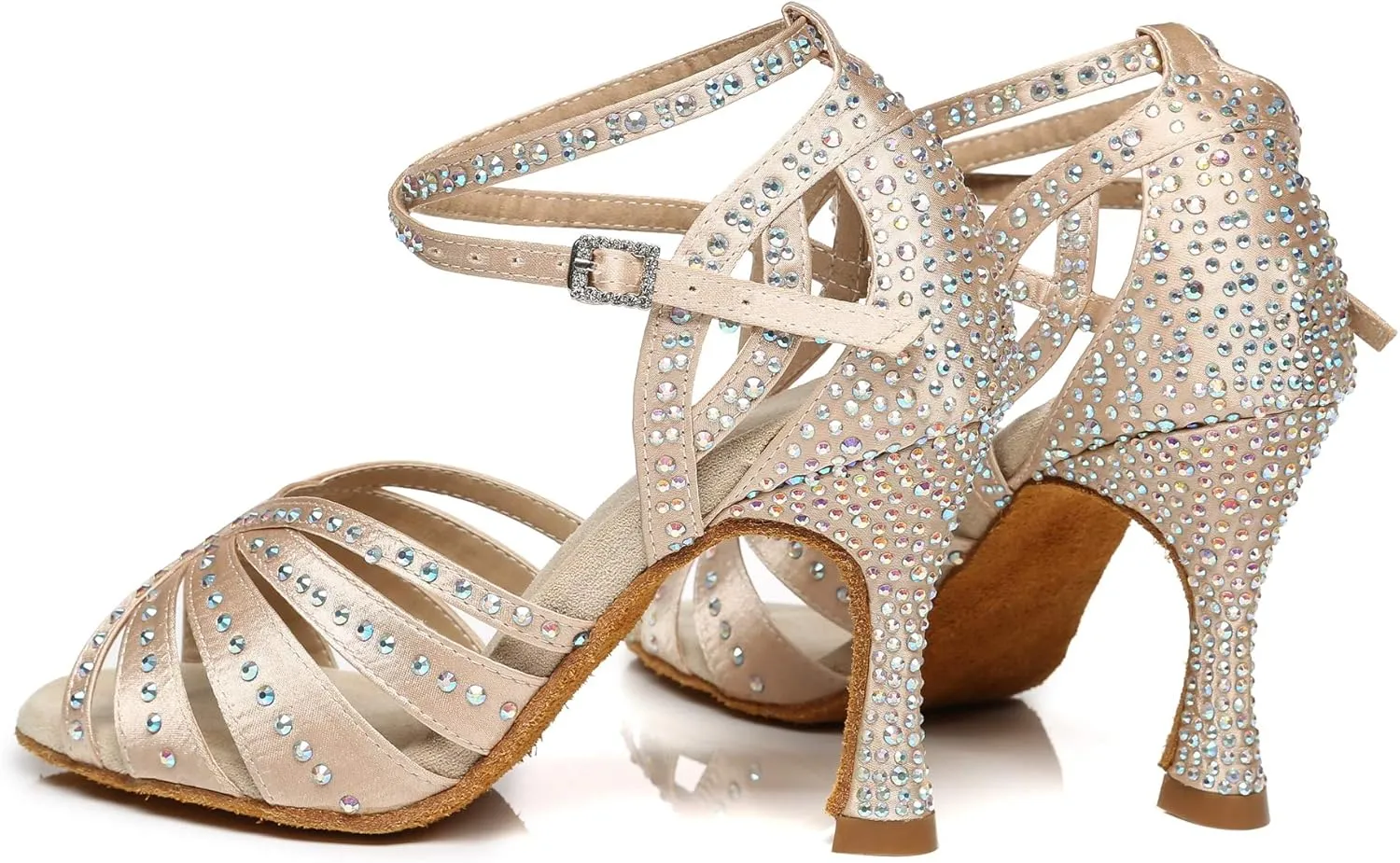 Minishion Women's Salsa Shoes Ankle Strap Beaded Dance Shoes L440