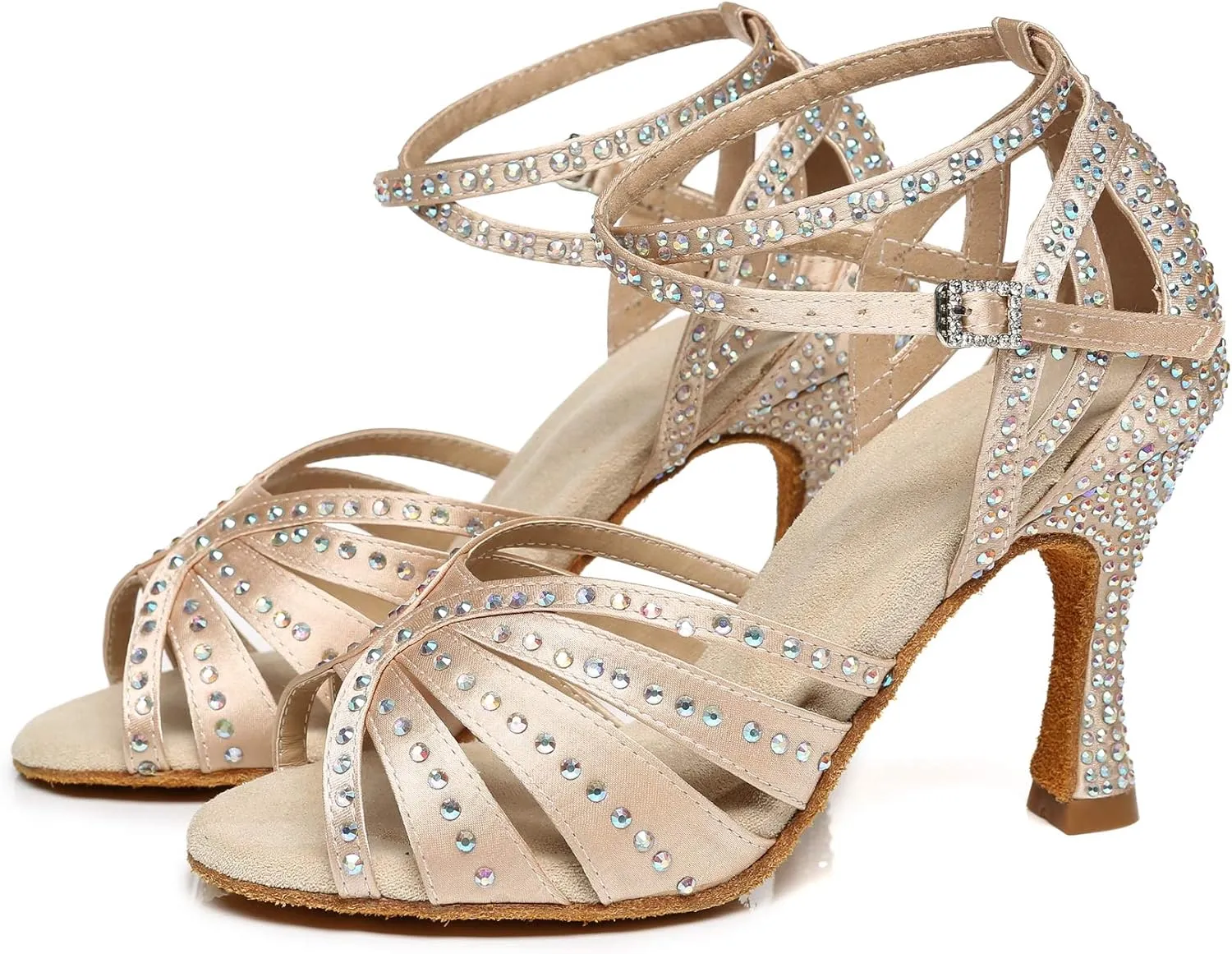 Minishion Women's Salsa Shoes Ankle Strap Beaded Dance Shoes L440