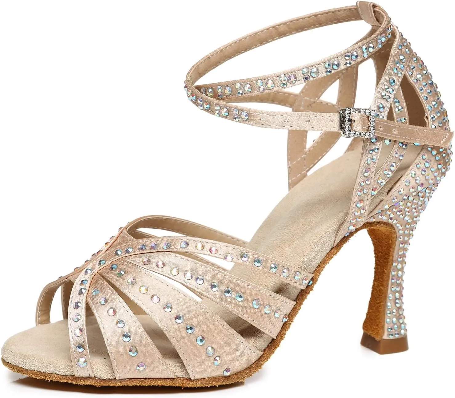 Minishion Women's Salsa Shoes Ankle Strap Beaded Dance Shoes L440