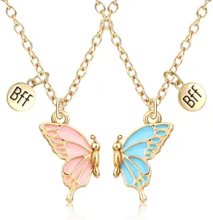MJartoria BFF Necklace for 2-Butterfly Friendship Necklace Best Friend Forever Butterfly Pendant Matching Necklaces Best Friend Necklaces Gifts