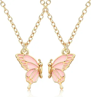 MJartoria BFF Necklace for 2-Butterfly Friendship Necklace Best Friend Forever Colored Butterfly Pendant Matching Necklaces Best Friend Necklaces Gifts for Women