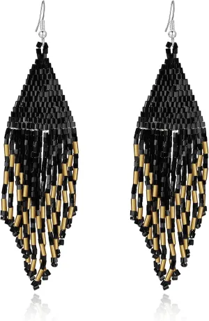 MJartoria Long Beaded Tassel Earrings for Women, Boho Earrings Vintage Drop Dangle Earrings Native Handmade Earrings Statement Earrings Seed Bead Jewelry Gifts