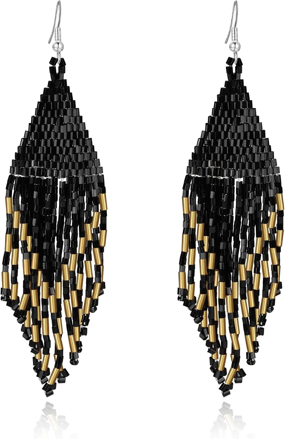 MJartoria Long Beaded Tassel Earrings for Women, Boho Earrings Vintage Drop Dangle Earrings Native Handmade Earrings Statement Earrings Seed Bead Jewelry Gifts