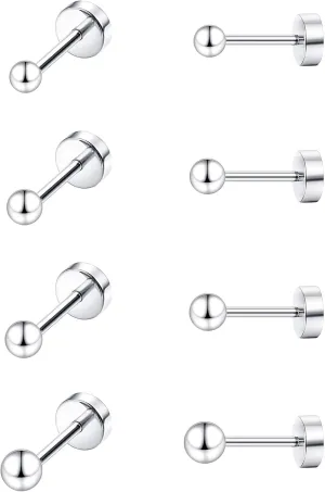 MJust Titanium Earrings Set for Sensitive Ears 20 Gauge Pure Titanium Cartilage Earring Ball Cubic Zirconia G23 Hypoallergenic Flat Back Earrings Studs